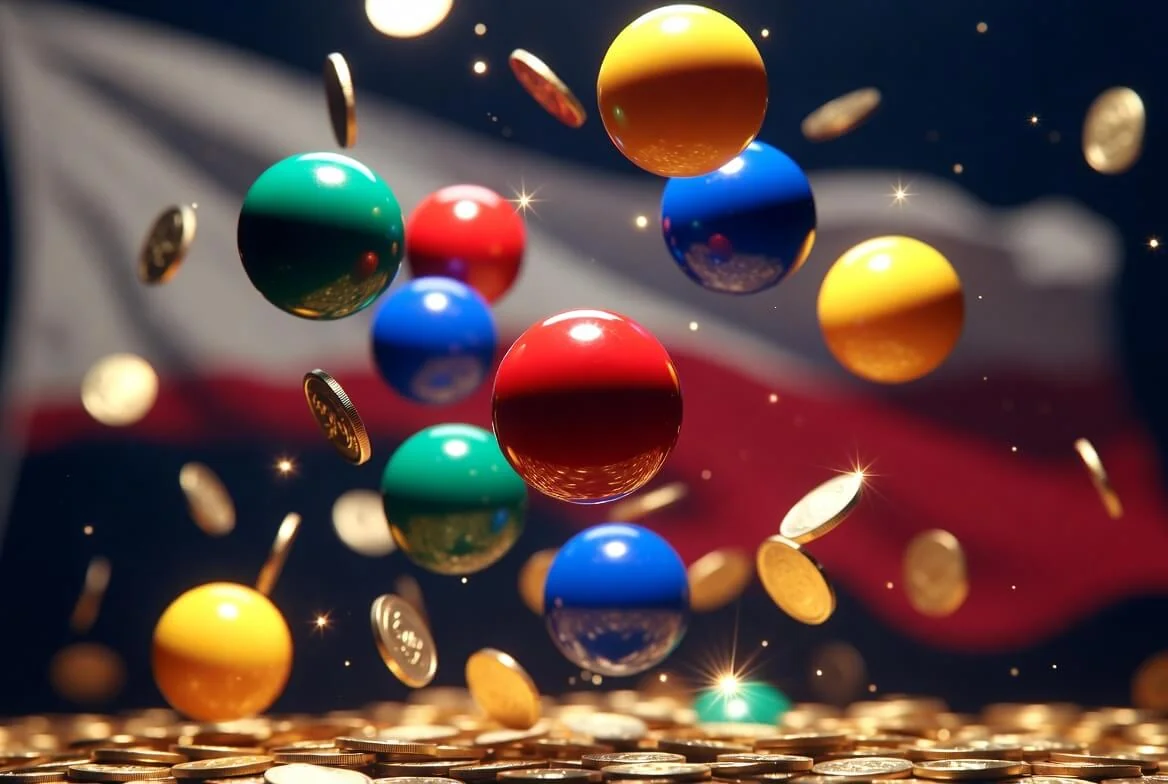 Wyniki Mini Lotto — losowane liczby i monety symbolizujące wygrane